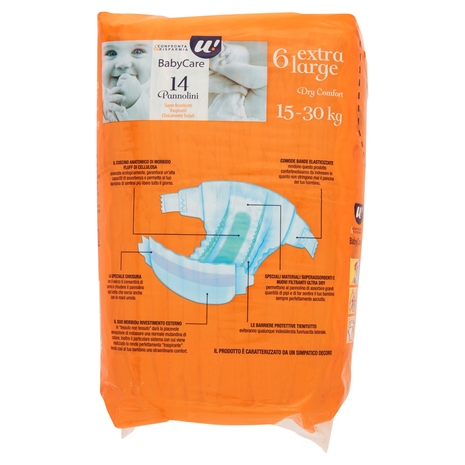 14 PANNOLINI BABY CARE EXTRA LARGE DRY COMFORT 15-30 KG U! Confronta & Risparmia